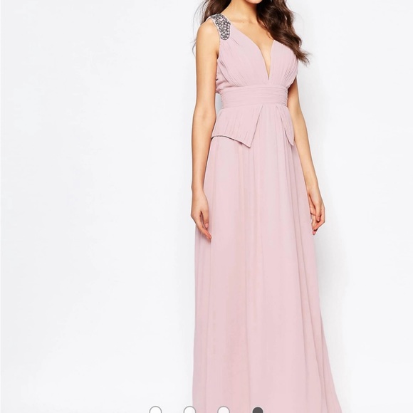 Little Mistress Tall Embellished Plunge Front Peplum Waist Maxi Dress - Picture 6 of 7